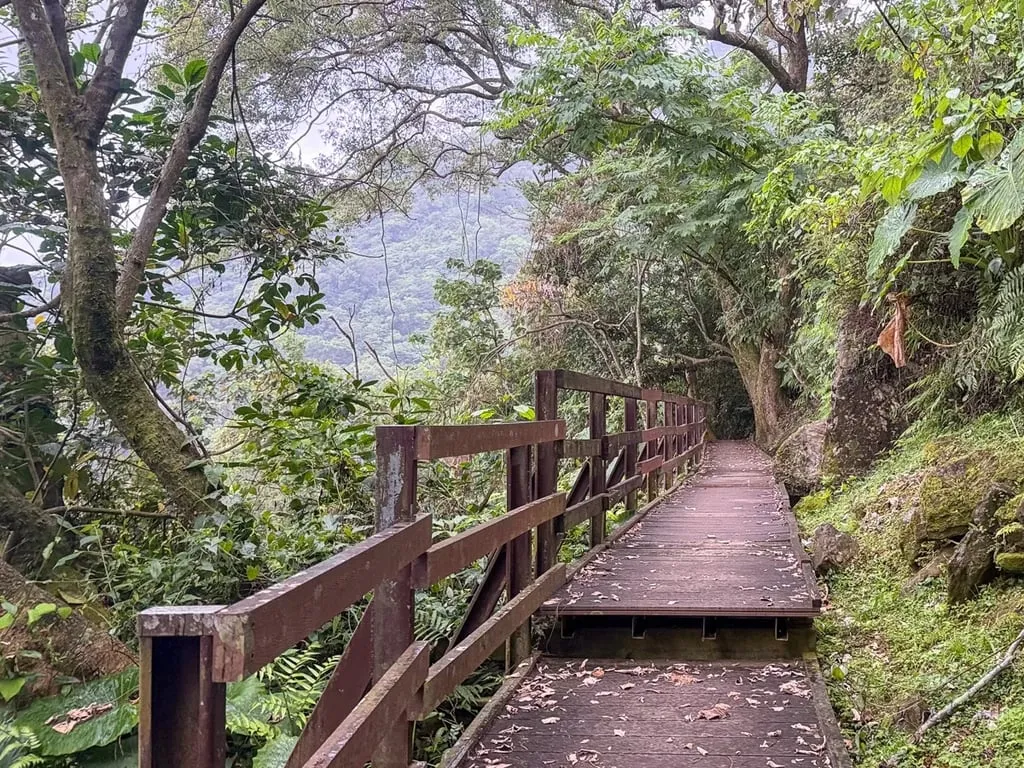 Sakul Trail wooden boardwalk observation deck with metal railing Hualien mountain view — Taiwan Insider